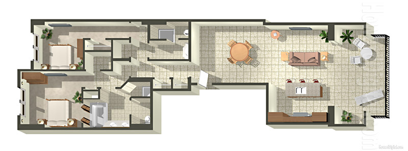 Architectural Rendering Floor Plans - Beach Villas at Ko Olina Resort - Oahu, Hawaii HI